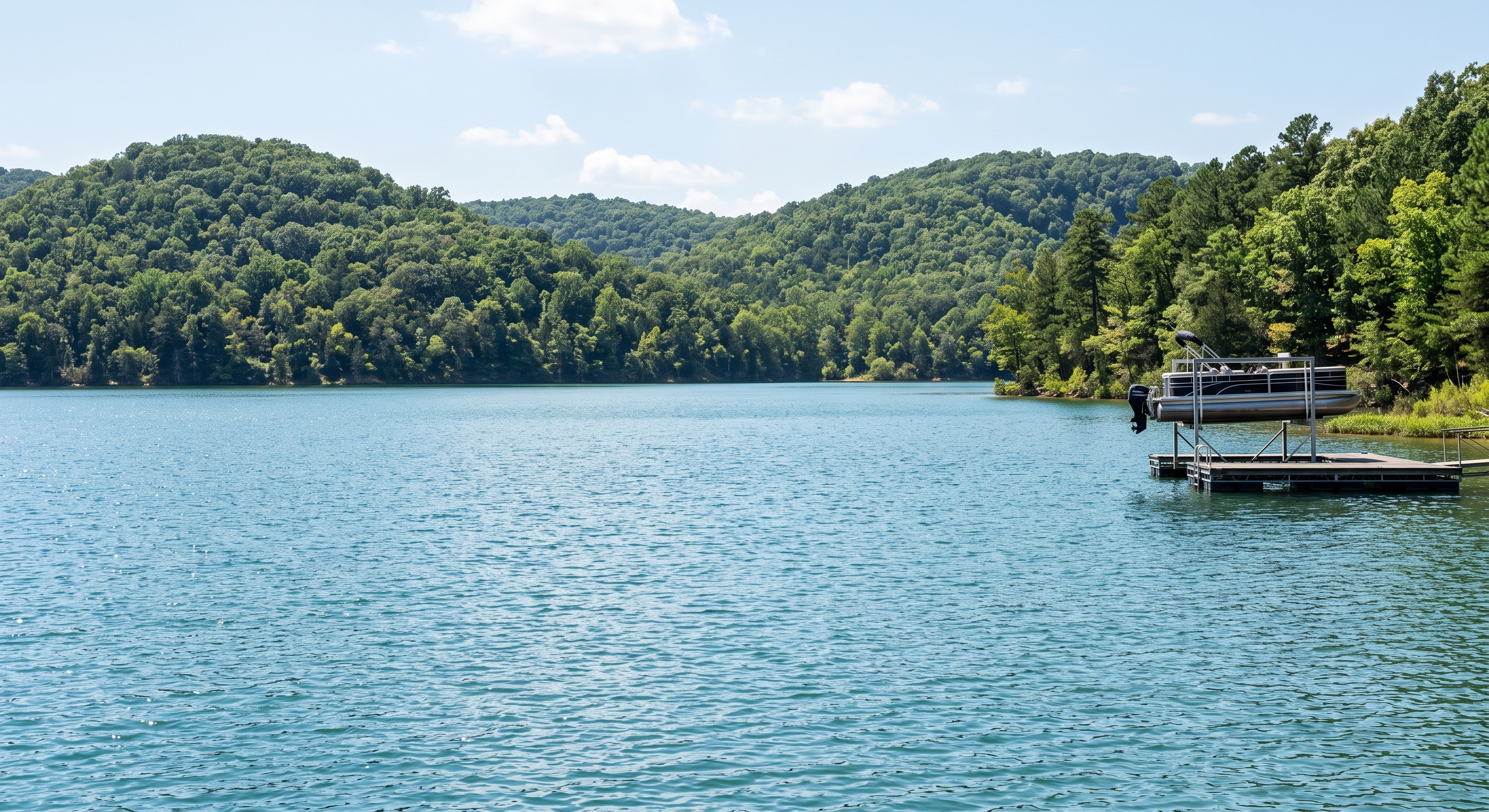 Open water on Table Rock Lake near Branson West, with a floating dock and boat lift